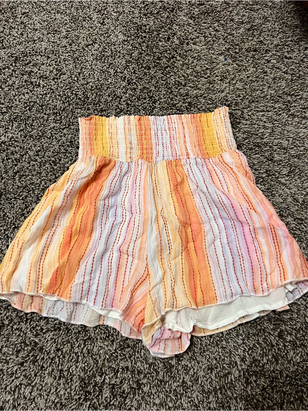 Striped Orange Multi High-Waist Women's Shorts